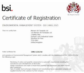 Mersen UK Teesside Ltd - Certificate of Registration - ISO 14001:2015